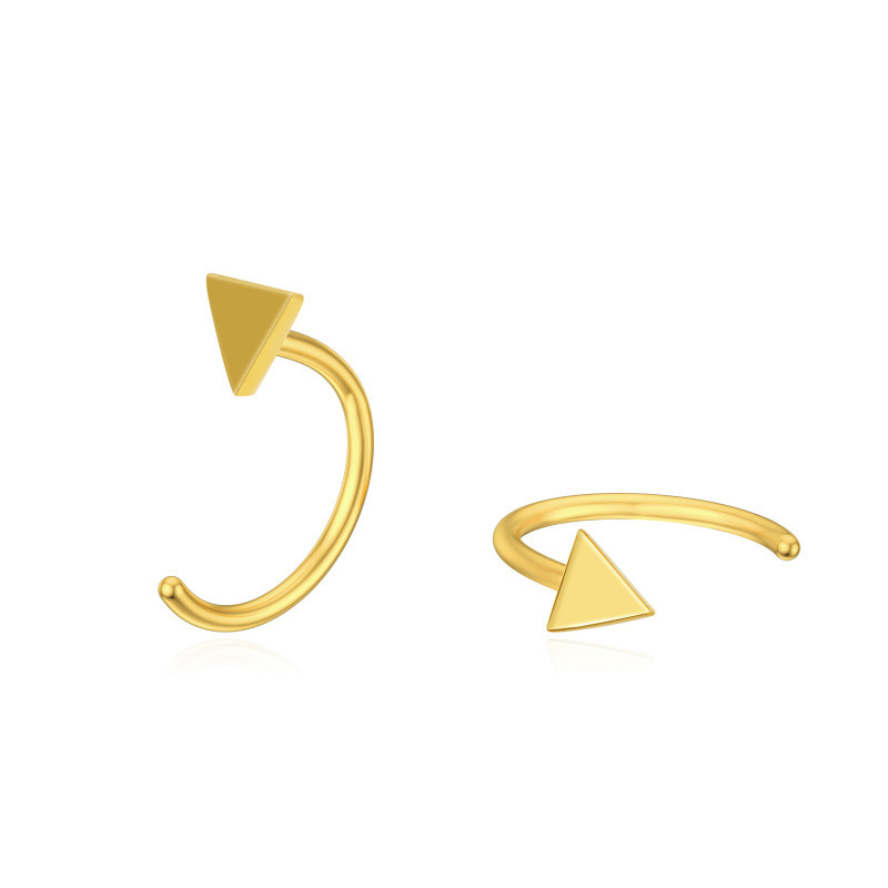 Pendientes de media aro triangulares de oro amarillo de 14 quilates, ideales como regalo para mujer.-1