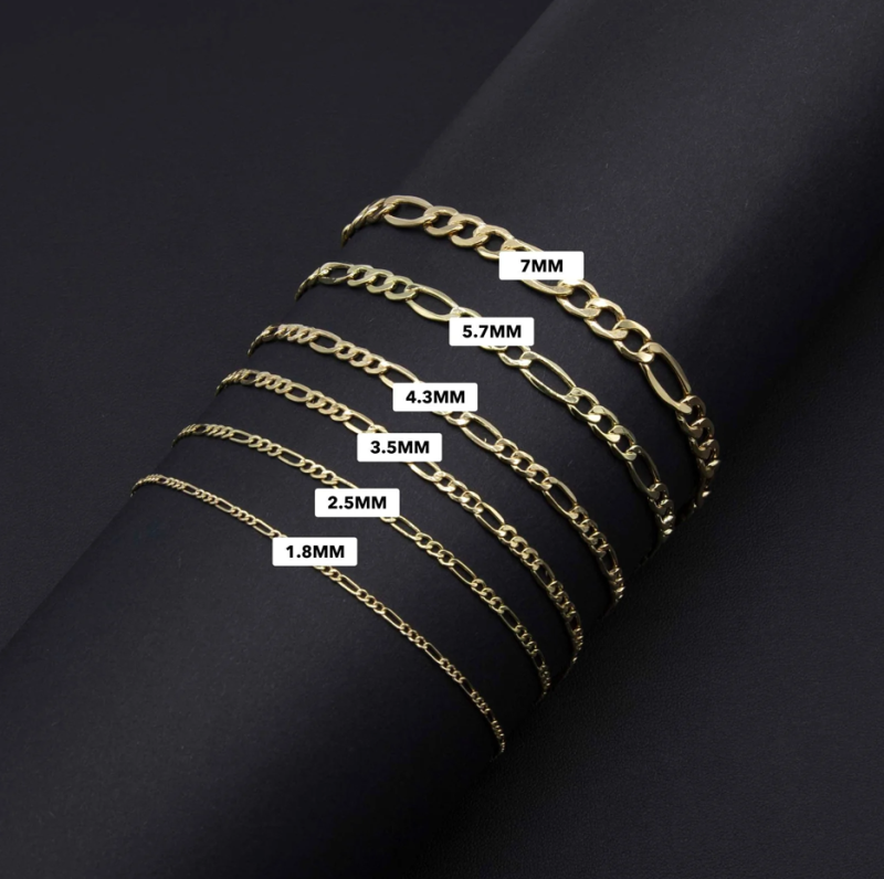 10K Yellow Solid Gold Figaro Link Anklet 1.8mm-4