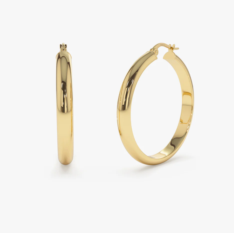 Pendientes de aro grandes de oro amarillo macizo de 14 quilates, 35 mm-1