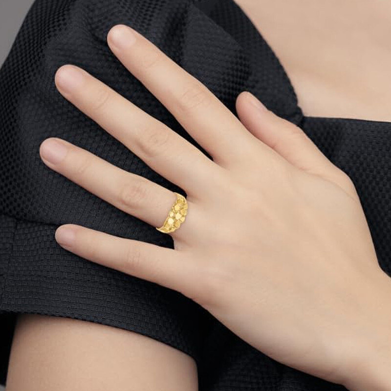 18K Yellow Solid Gold Nugget Ring-2