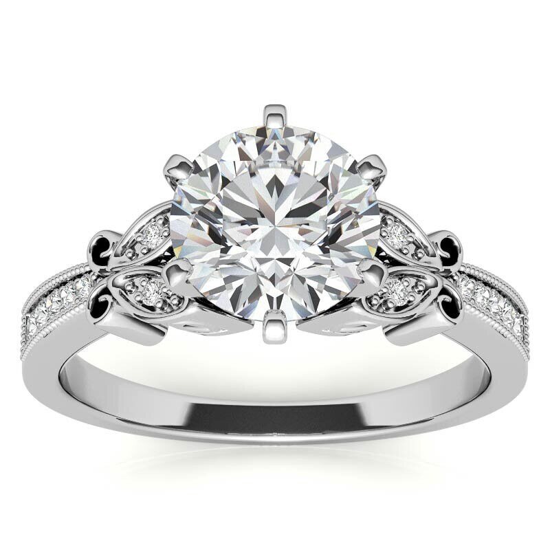 Bague de fiançailles personnalisée en or blanc 10 carats avec diamant rond de laboratoire, motif papillon inspiré de la nature-4