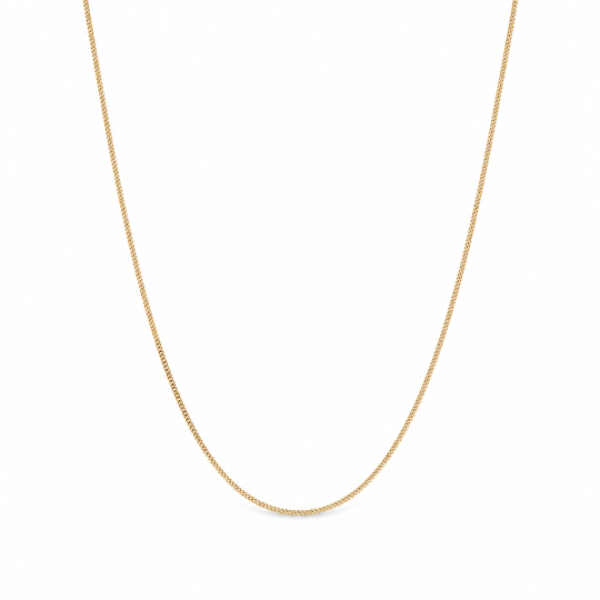 Collier en or 14 carats, maille gourmette de 1 mm, longueurs disponibles de 16 à 30 pouces.