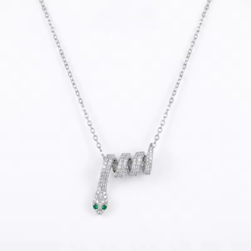 Collar con colgante de serpiente de cristal de plata de ley-2