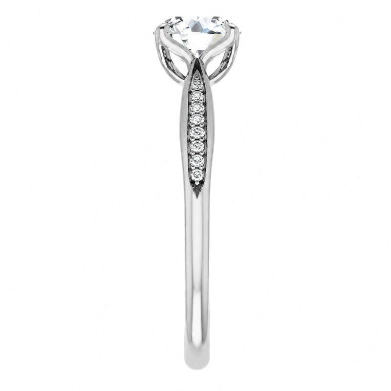 Bague de fiançailles personnalisée en or blanc 10 carats avec diamant rond de laboratoire, forme tulipe inspirée par la nature-4