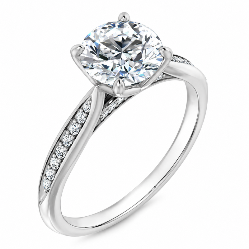 Bague de fiançailles personnalisée en or blanc 10 carats avec diamant rond de laboratoire, forme tulipe inspirée par la nature-6