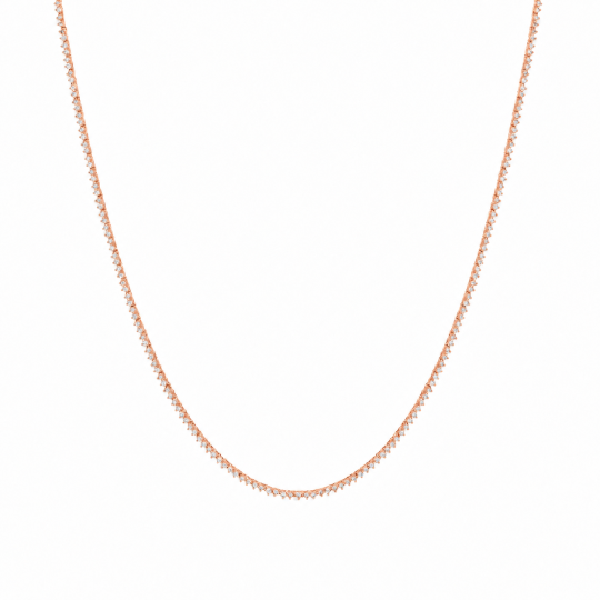 Collar de moissanita redonda de 2 quilates y 2 mm con 3 puntas, cadena de tenis en plata de ley chapada en oro rosa, de 16 a 26 pulgadas.