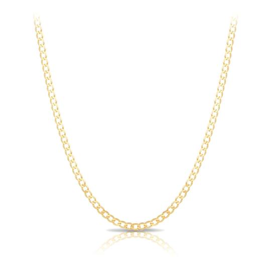 Collier en or 14 carats, maille gourmette de 2 mm, longueurs disponibles de 16 à 30 pouces.