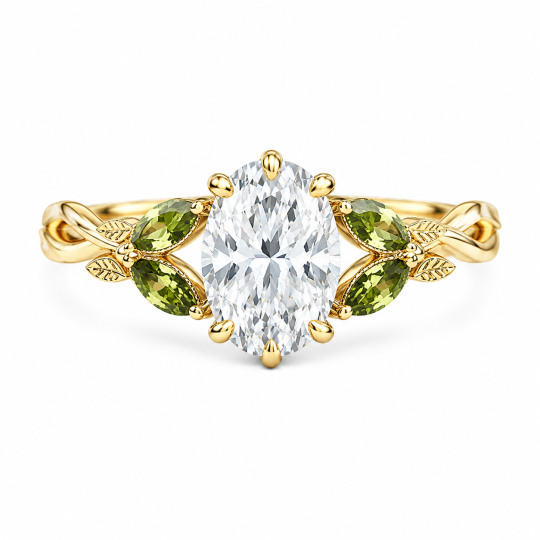 Anello di fidanzamento ispirato alla natura, con moissanite, peridoto, taglio ovale da 1 a 6 carati, in argento sterling placcato oro giallo.