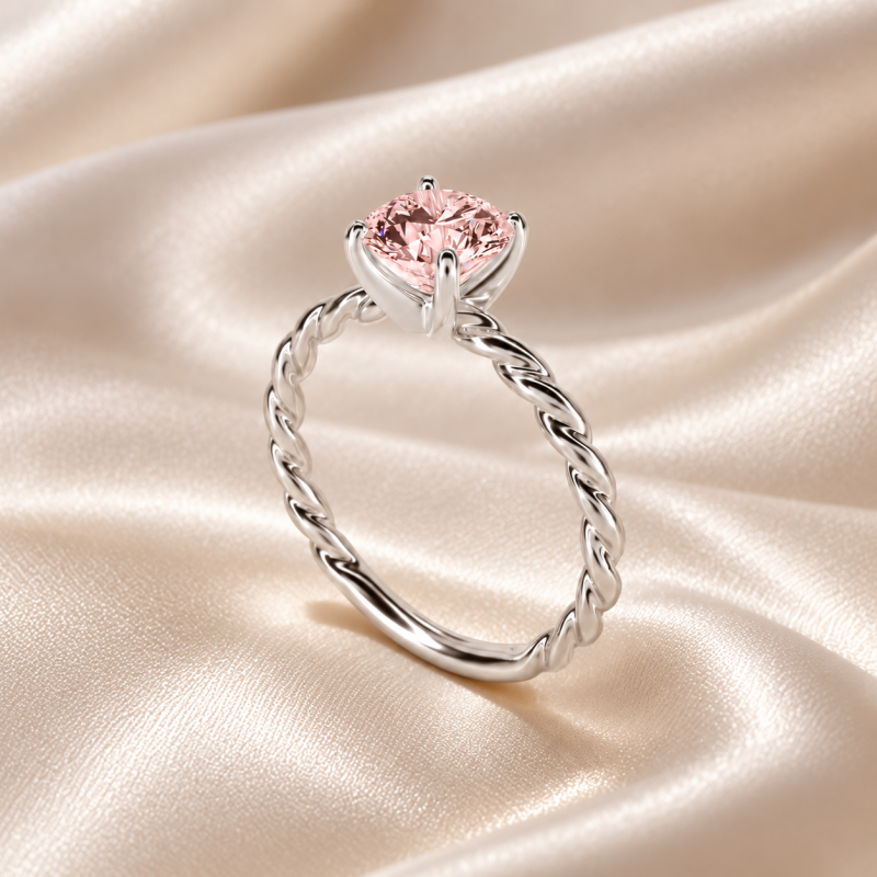 Anillo de compromiso solitario de morganita rosa de talla redonda en oro blanco de 10 quilates-3
