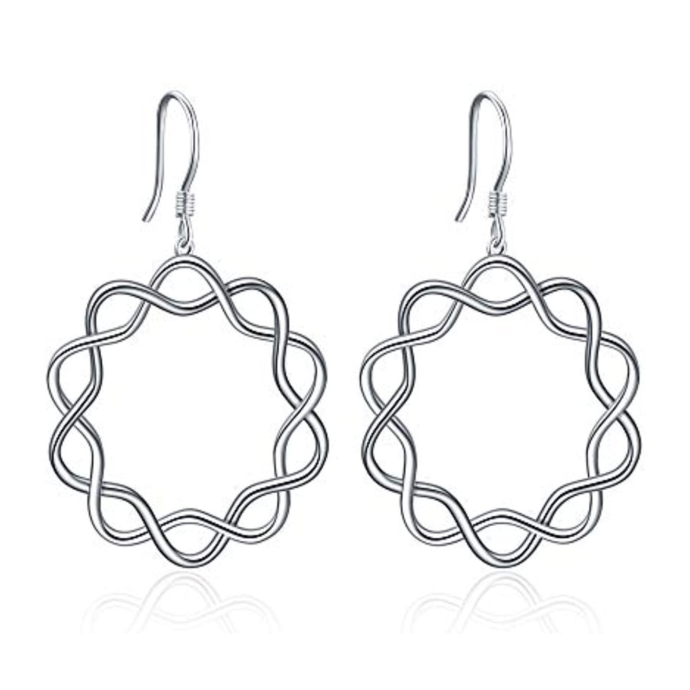Sterling Silver Round Drop Earrings-1