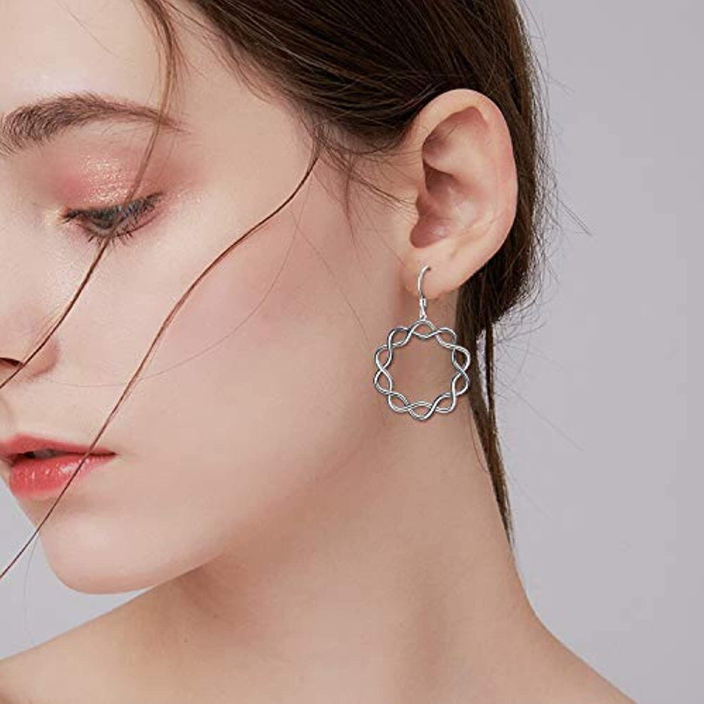 Sterling Silver Round Drop Earrings-2