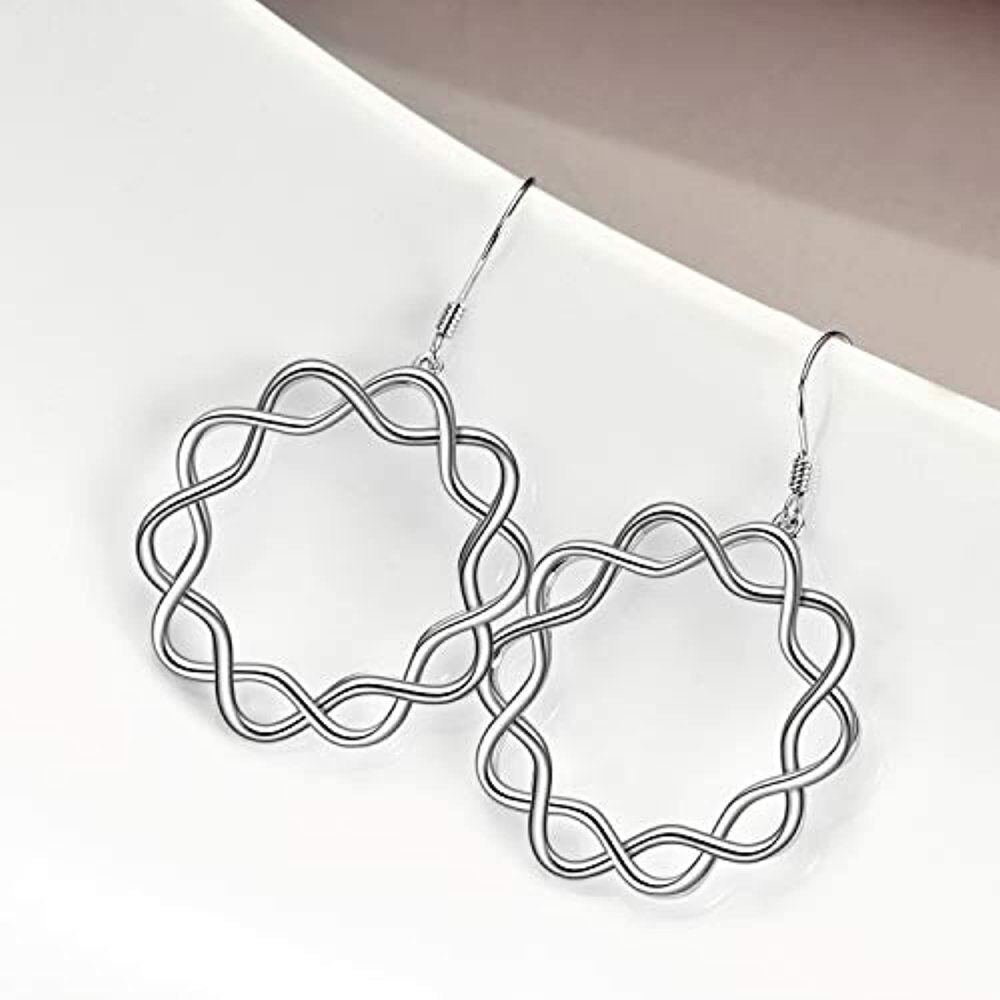 Sterling Silver Round Drop Earrings-3