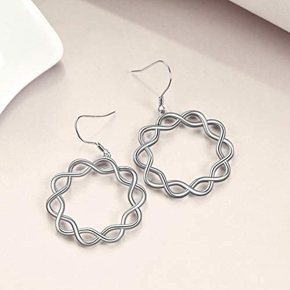 Sterling Silver Round Drop Earrings-4