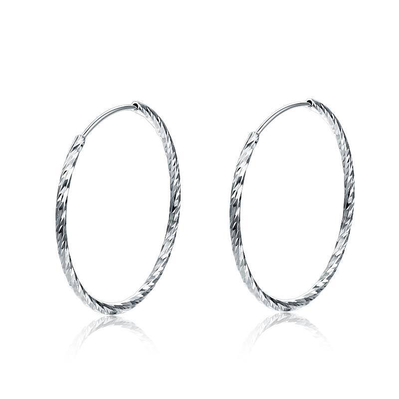 Sterling Silver Round Hoop Earrings-1