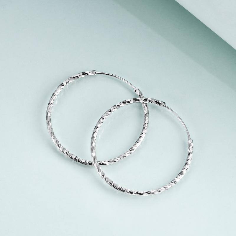 Sterling Silver Round Hoop Earrings-3