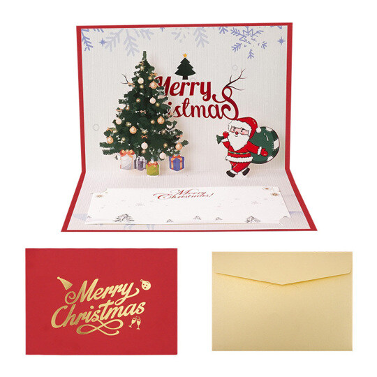 3D Pop-Up Christmas Card: Santa & Decorated Tree Festive Greeting Set