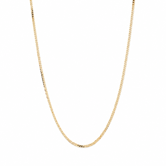 Collier en or 14 carats, maille gourmette de 3 mm, longueurs disponibles de 16 à 30 pouces.
