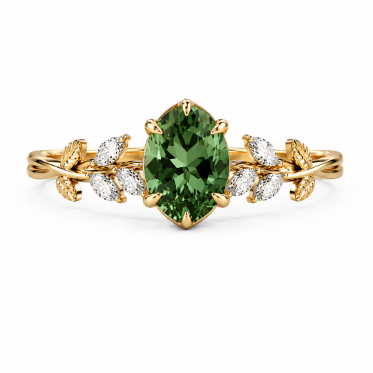 Anello di fidanzamento ispirato alla natura, con peridoto taglio marquise da 1 a 6 carati, in argento sterling placcato oro giallo.