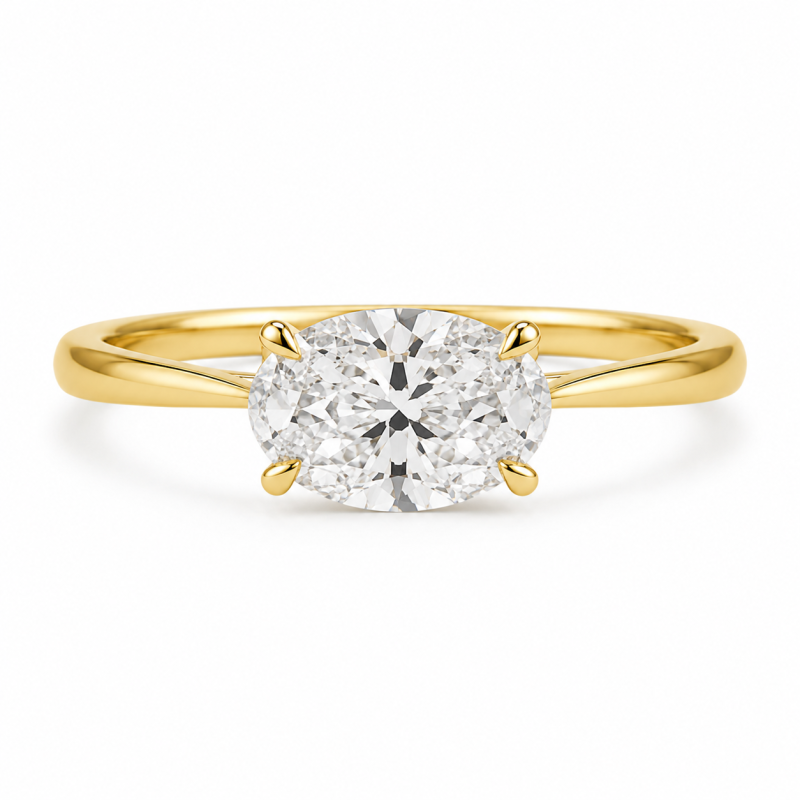 Verlobungsring aus Sterlingsilber mit vergoldetem, oval geschliffenem, im Labor gezüchtetem Diamanten im Ost-West-Solitär-Stil-1