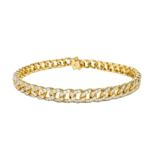 10K gouden armband met 2,5 karaat laboratoriumdiamant en 4,5 mm Cubaanse schakelketting, verkrijgbaar in lengtes van 7 tot 9 inch.