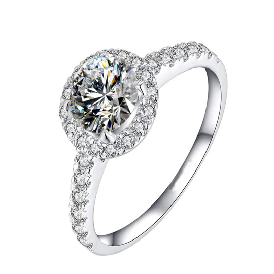 Sterling Silver Circular Shaped Moissanite Couple Engagement Ring