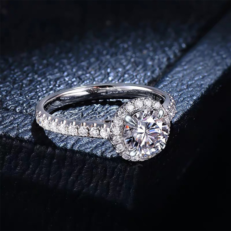 Sterling Silver Round Shaped Moissanite Couple Engagement Ring-3