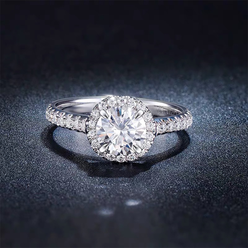 Sterling Silver Round Shaped Moissanite Couple Engagement Ring-4