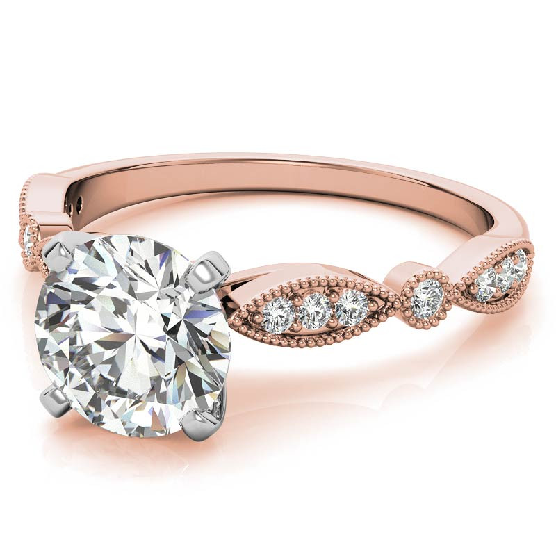 Sterling Silver with Yellow Gold Plated Round Shaped Moissanite Personalized Engraving Engagement Ring-4