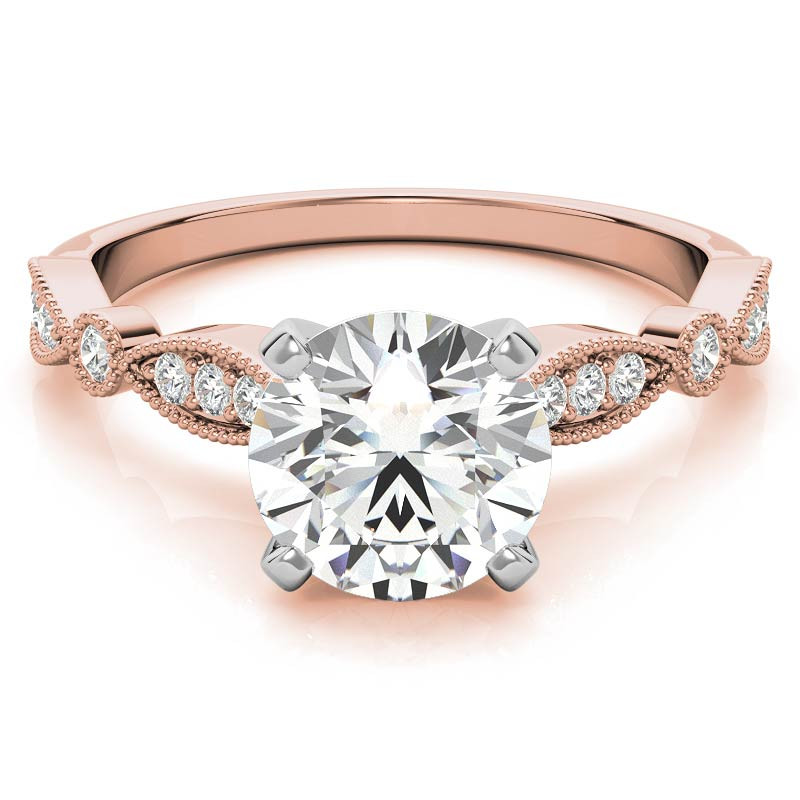 Sterling Silver with Yellow Gold Plated Round Shaped Moissanite Personalized Engraving Engagement Ring-5