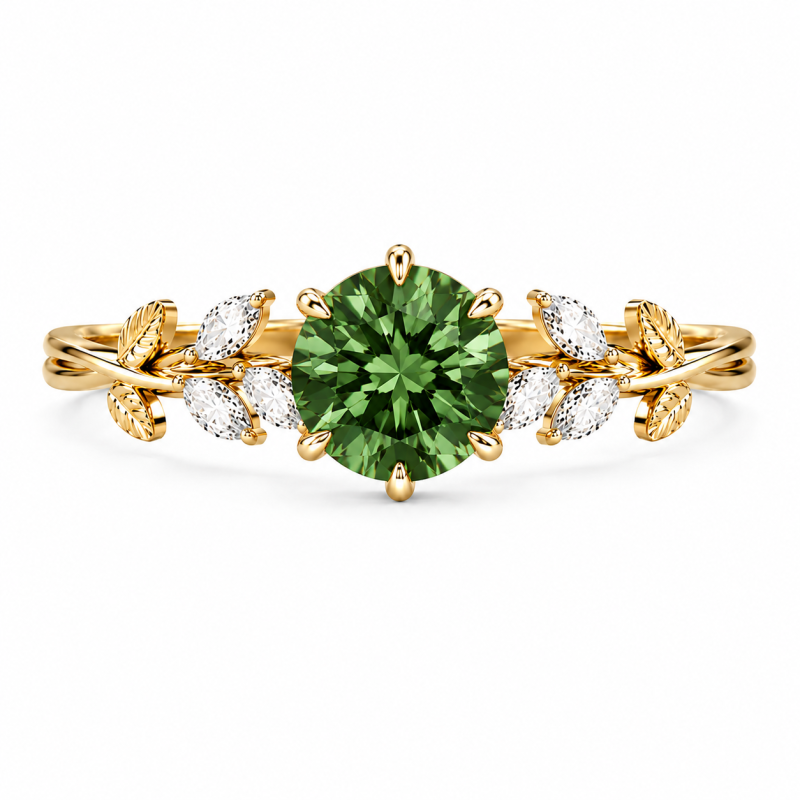14K Gold 1 to 6 CT Round Cut Gem Custom Ivy Natural Inspired Engagement Ring-1