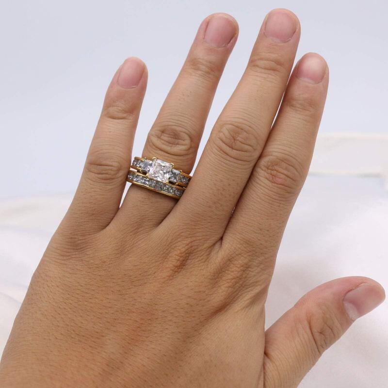 10K Gold Princess Cut Moissanite Bridal Set-2