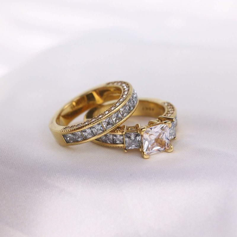 10K Gold Princess Cut Moissanite Bridal Set-4