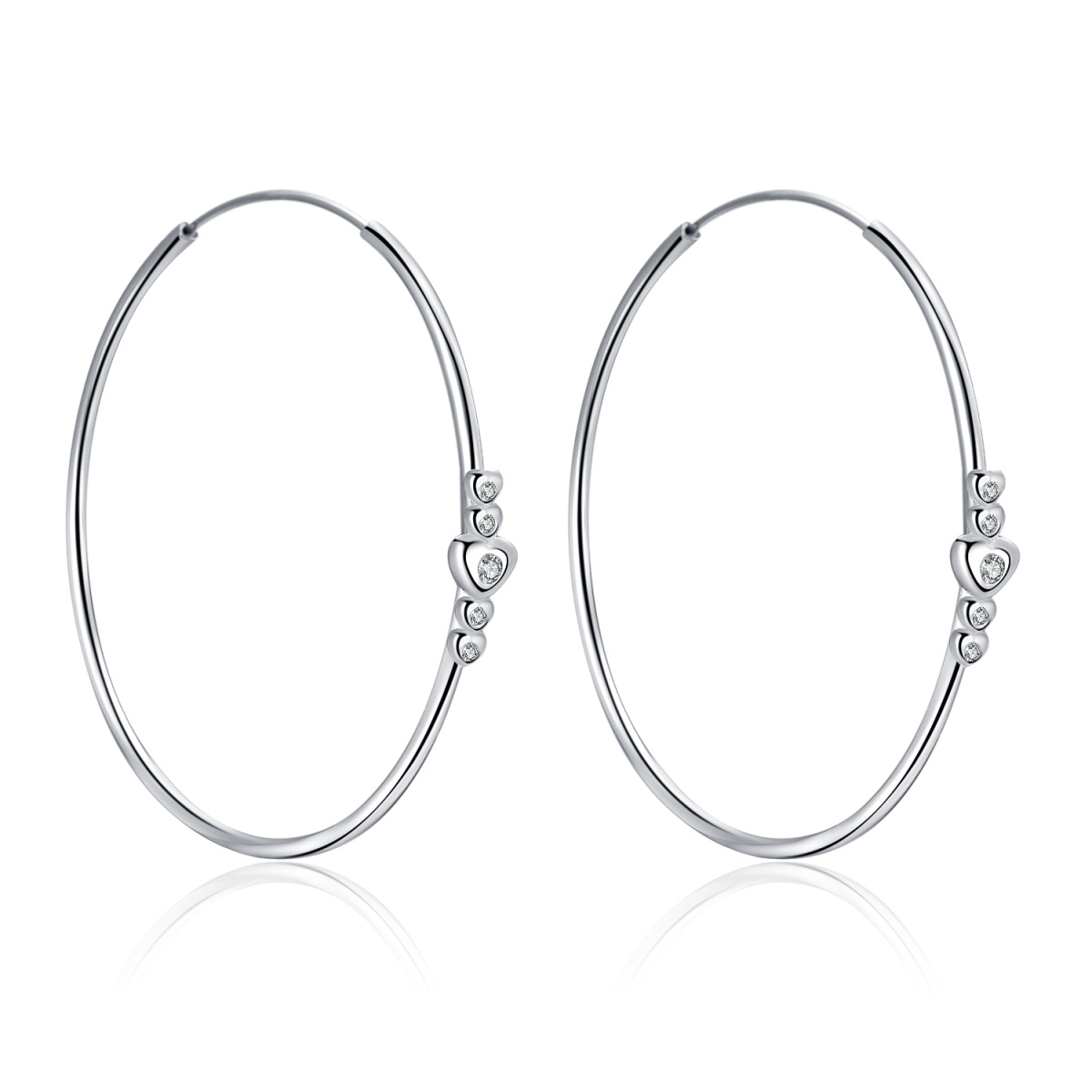 Sterling Silver Cubic Zirconia Round Hoop Earrings-1