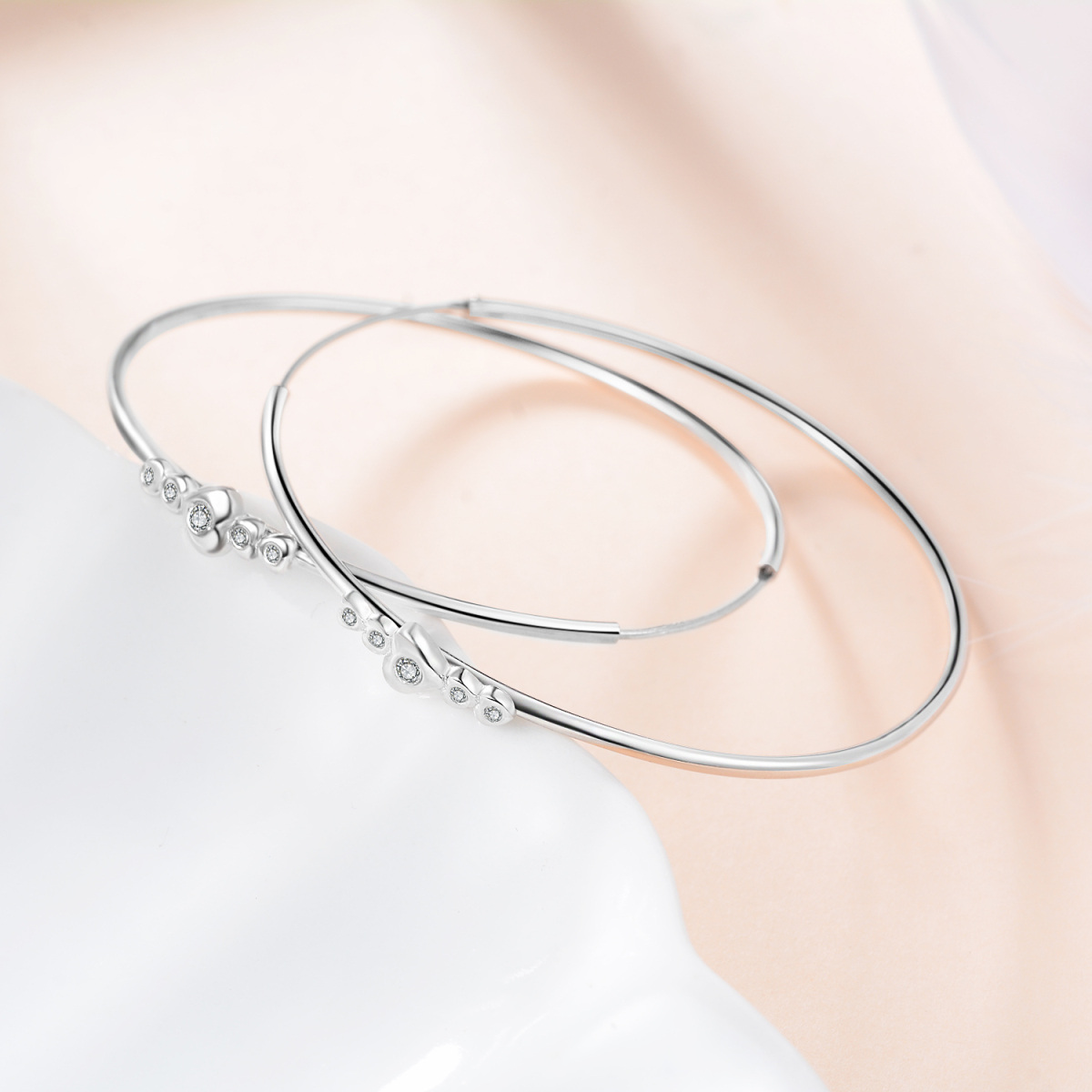 Sterling Silver Cubic Zirconia Round Hoop Earrings-3