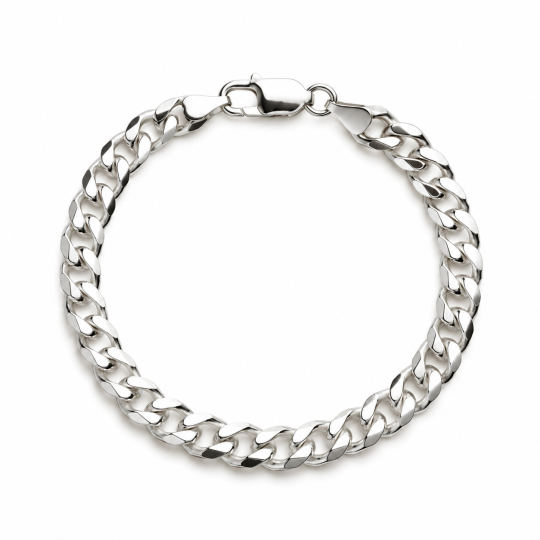Armband van 14 karaats witgoud met 6,5 mm Cubaanse schakels, verkrijgbaar in lengtes van 7 tot 9 inch.