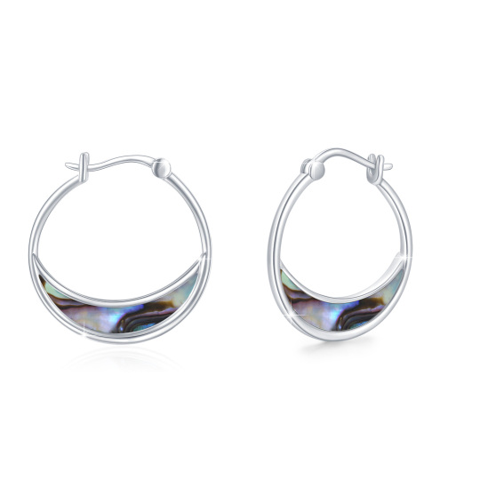 Sterling Silver Abalone Shellfish Moon Hoop Earrings