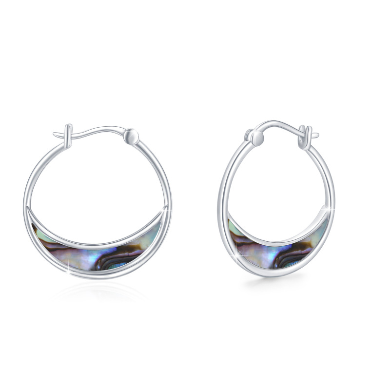 Sterling Silver Abalone Shellfish Moon Hoop Earrings-1
