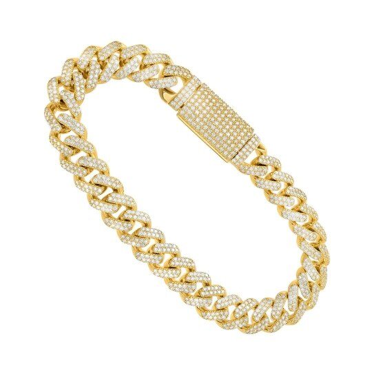 10K gouden armband met 5 karaat laboratoriumdiamanten en 9 mm Cubaanse schakels, verkrijgbaar in lengtes van 7 tot 9 inch.