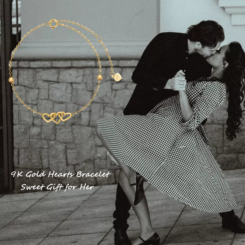 سوار من الذهب الأبيض عيار 9 قيراط مزين بحبة وقلب مع سحر القلب-3