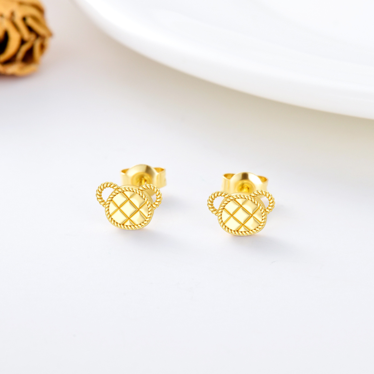 9K Gold Bear Stud Earrings-3