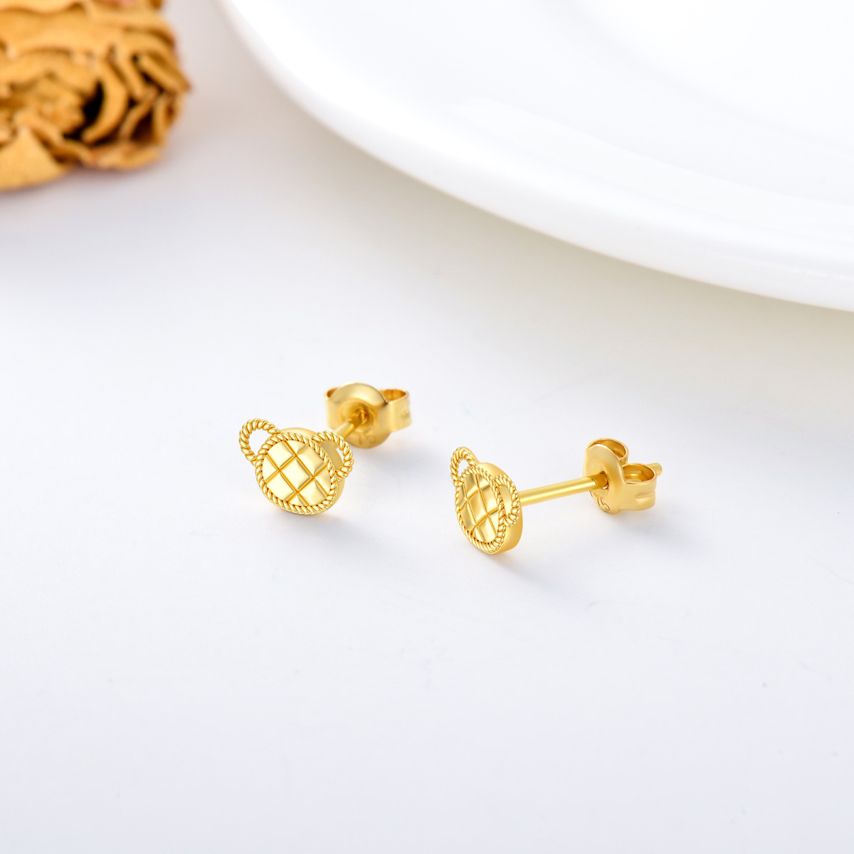 9K Gold Bear Stud Earrings-4