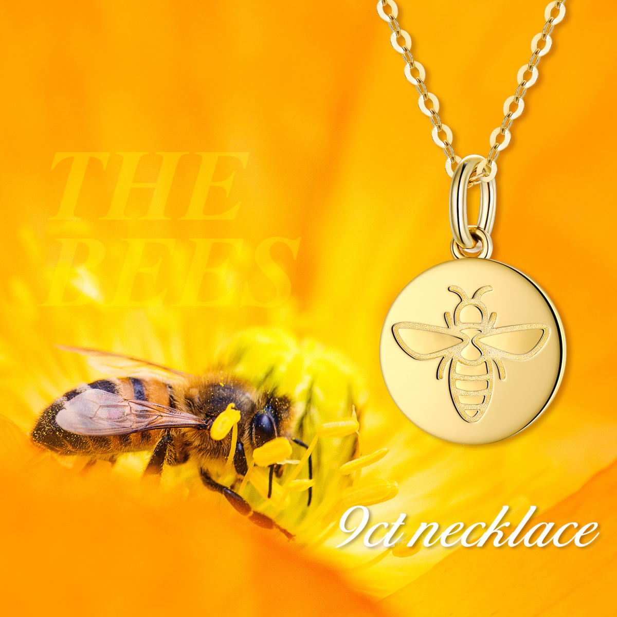 Collier à pendentif rond abeille en or 9 carats-3