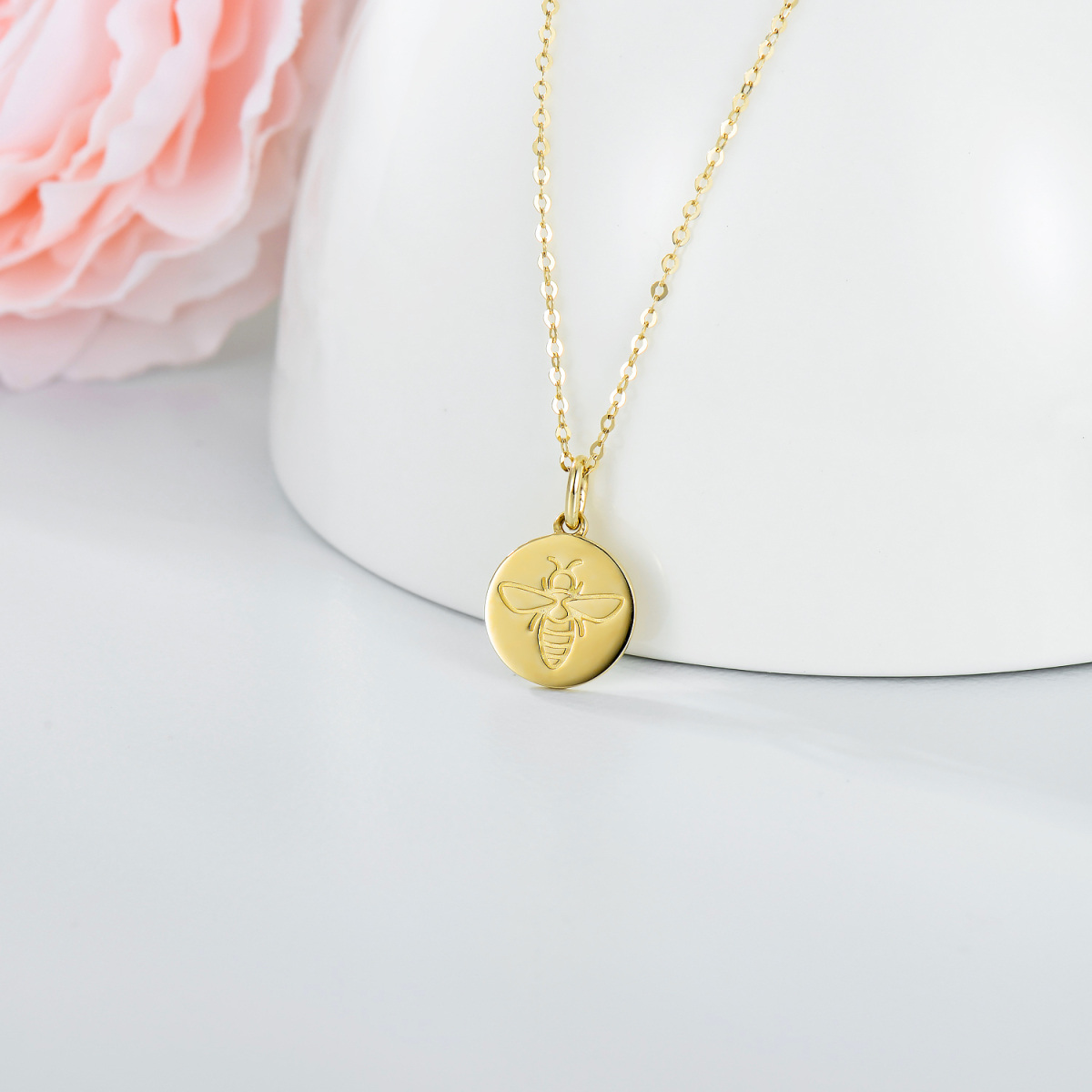 9K Gold Bee & Round Pendant Necklace-4