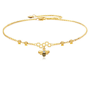 9K Gold Cubic Zirconia Bee Single Layer Anklet-18