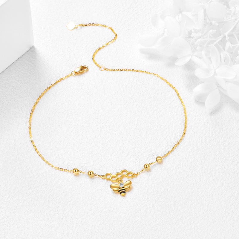 9K Gold Cubic Zirconia Bee Single Layer Anklet-3