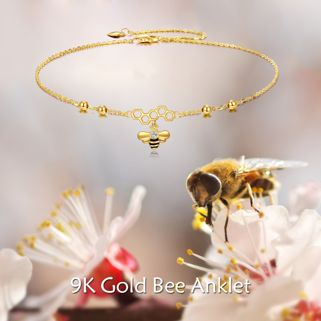 Bracelet de cheville simple en or 9K à zircon cubique en forme d'abeille-6