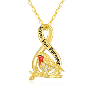 9K Gold Cubic Zirconia Bird & Infinity Symbol Pendant Necklace with Engraved Word-21