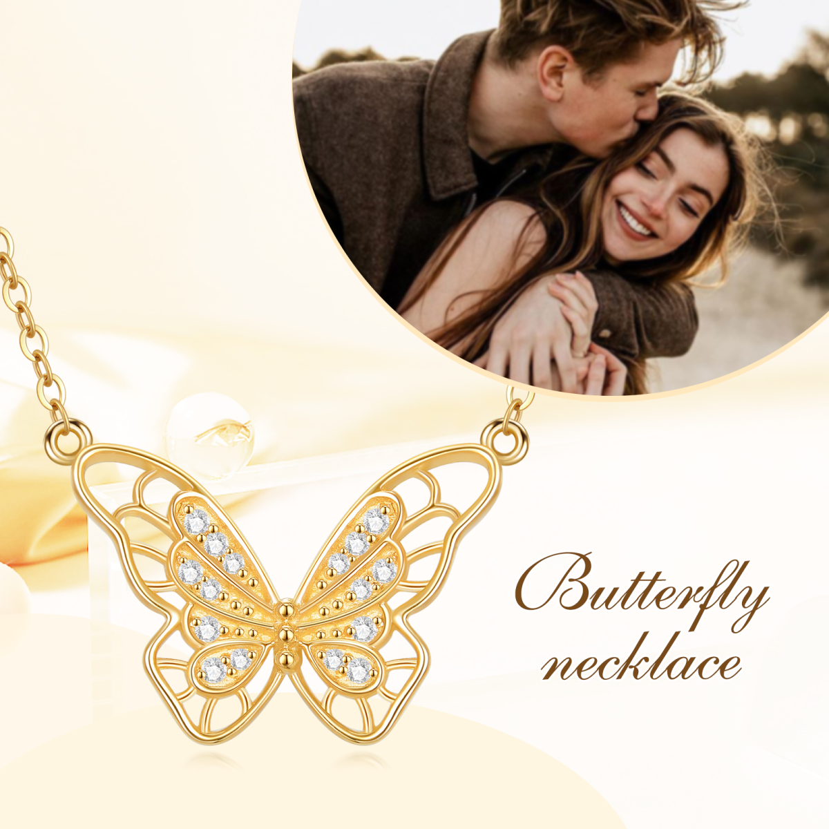 9K Gold Cubic Zirconia Butterfly Pendant Necklace-5