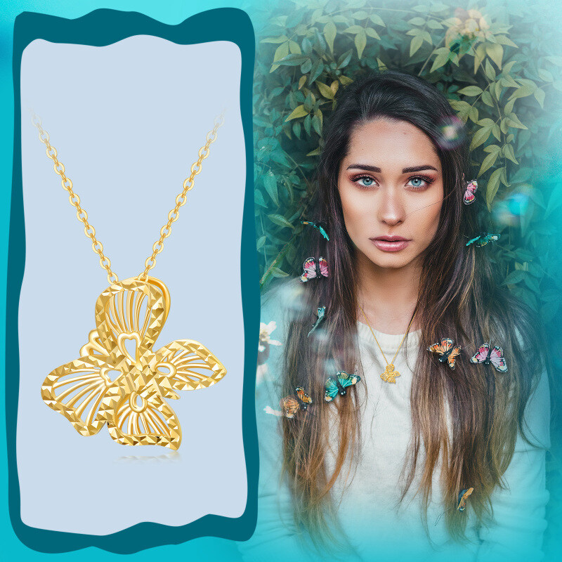 9K gouden vlinder hanger ketting-5