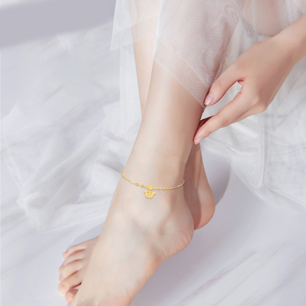 9K Gold Butterfly Single Layer Anklet-3